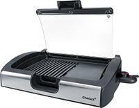 Steba BBQ tafelgrill met glazen deksel, groot grilloppervlak 29,0 x 40,0 cm, hot zone, temperatuurcontrolelampje, gegoten aluminium grillplaat met grillpatroon, 2200 Watt, VG 200