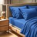 Premium Ranforce Dubbel hoeslaken (140 x 190 + 30 cm), 100% katoen, 155 draadtelling, machinewasbaar op 30 °C, elegante blauwe kleur voor gezellige slaapkamers