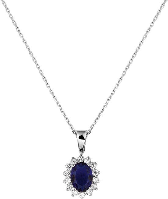 GLAMS Ketting Zirkonia En Synth. Saffier 1,1 mm 41+4 cm - Zilver