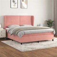 vidaXL Sommier à Lattes de Lit avec Matelas, Lit Rembourré, Lit Double, Lit Adulte de Chambre à Coucher Intérieur, Moderne, Rose 160x200 cm Velours