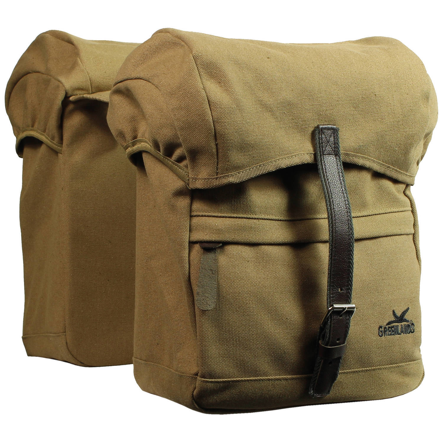 Greenlands dubbele fietstas - canvas - 40 liter - camel - gevoerd met spijkerstof - inclusief regenhoes