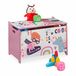 Relaxdays speelgoedkist met deksel - little hero print - 39x60x36,5 cm - kinderkamer - roze-wit