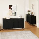 STILVORA Dressoir - Mid-Century Design Met 3D-Ribbeldeuren - Verstelbare Planken Voor Hal En Woonkamer - Spaanplaat - Zwart