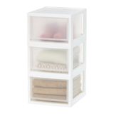 Iris Ohyama, Compacte stapelbare opberglade, kunststof lade organizer, 13,7 l, 3 stuks, wit, stapelbaar, transparant, voor snacks, medicijnen, briefpapier, knutselbenodigdheden, BPA-vrij, toren