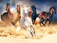Diamond Painting Set, afbeelding met motief galopperende paarden en toebehoren, formaat ca. 35 x 25 cm, knutselset om te beschilderen met glittersteentjes voor kinderen vanaf 5 jaar