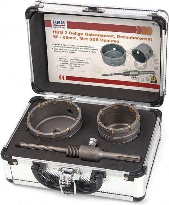 HBM 2 Delige gatzagenset, dozenborenset 60 - 80mm met SDS-opname