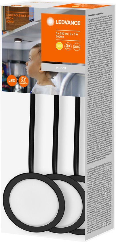 LEDVANCE - Spotleuchten - Schrankunterbaubeleuchtung - 3x3W - 3000K - Schwarz
