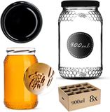 KADAX Glazen pot Lierde 900ml 8 stuks + zwarte deksels