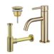Fortifura Calvi Slim Wastafelkraanset - lage wastafelkraan - always open plug - design sifon - PVD - geborsteld messing (goud)