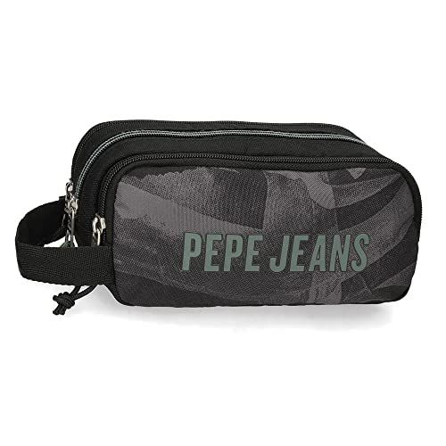 Pepe Jeans Davis pennenetui, drievoudig, zwart, 22 x 10 x 9 cm, polyester