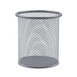RAYLU PAPER® - Ronde metalen roosterhouder, pennenhouder van netstof, bureau-organizer voor kantoor met een diameter van 90 mm (zilver)
