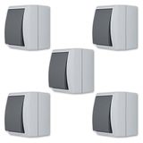 REV AquaForm SPARSET 5x kruisschakelaar - schakelaar voor vochtige ruimtes IP44, tweepolig, opbouw, grijs