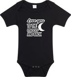 Bellatio Decorations Bol Love you to the moon and back tekst baby rompertje zwart jongens en meisjes - Kraamcadeau / babyshower - Babykleding 92