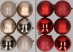 Merkloos / Sans marque Billiet - Vanlaere 12x stuks kunststof kerstballen mix van champagne en donkerrood 8 cm