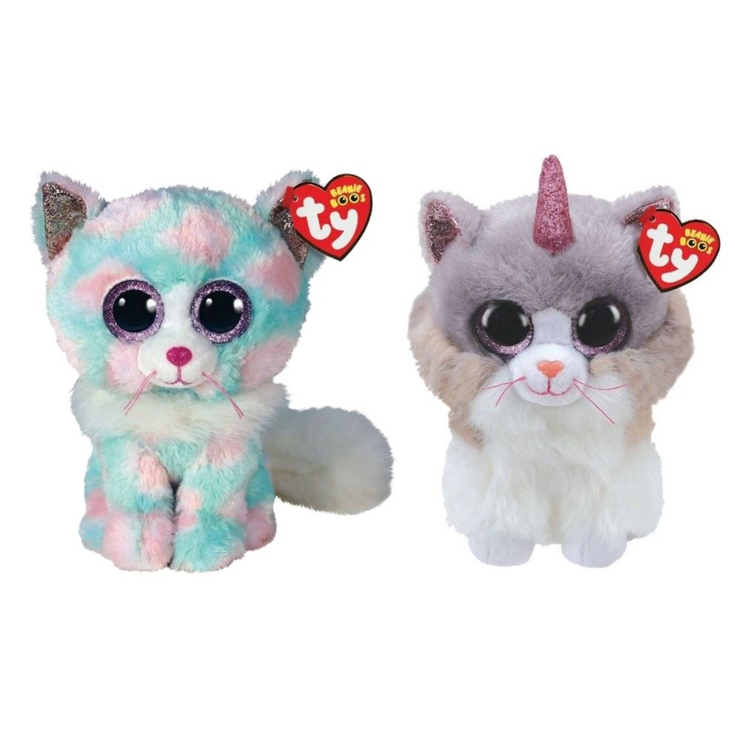 TY - Knuffel - Beanie Buddy - Opal Cat & Asher Cat - Meerkleurig