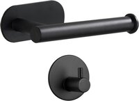 JWRgoods Toiletrolhouder met Handdoekhaak - Zwart - Zelfklevend - RVS