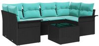 vidaXL Tuinbank Set 7 st Zwart en Turkoois poly rattan