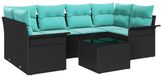 vidaXL Banc de jardin 7 pièces poly rotin noir et turquoise