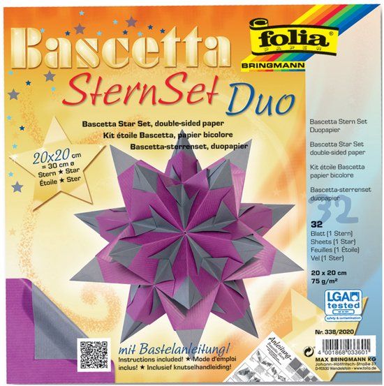 Folia Bascetta-ster vouwbladen, 200 x 200 mm, hoogrood/goud
