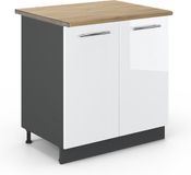 Vicco Keukenonderkast Fame-Line, Wit Hoogglans/Antraciet, 80 cm goudkleurig eiken werkblad
