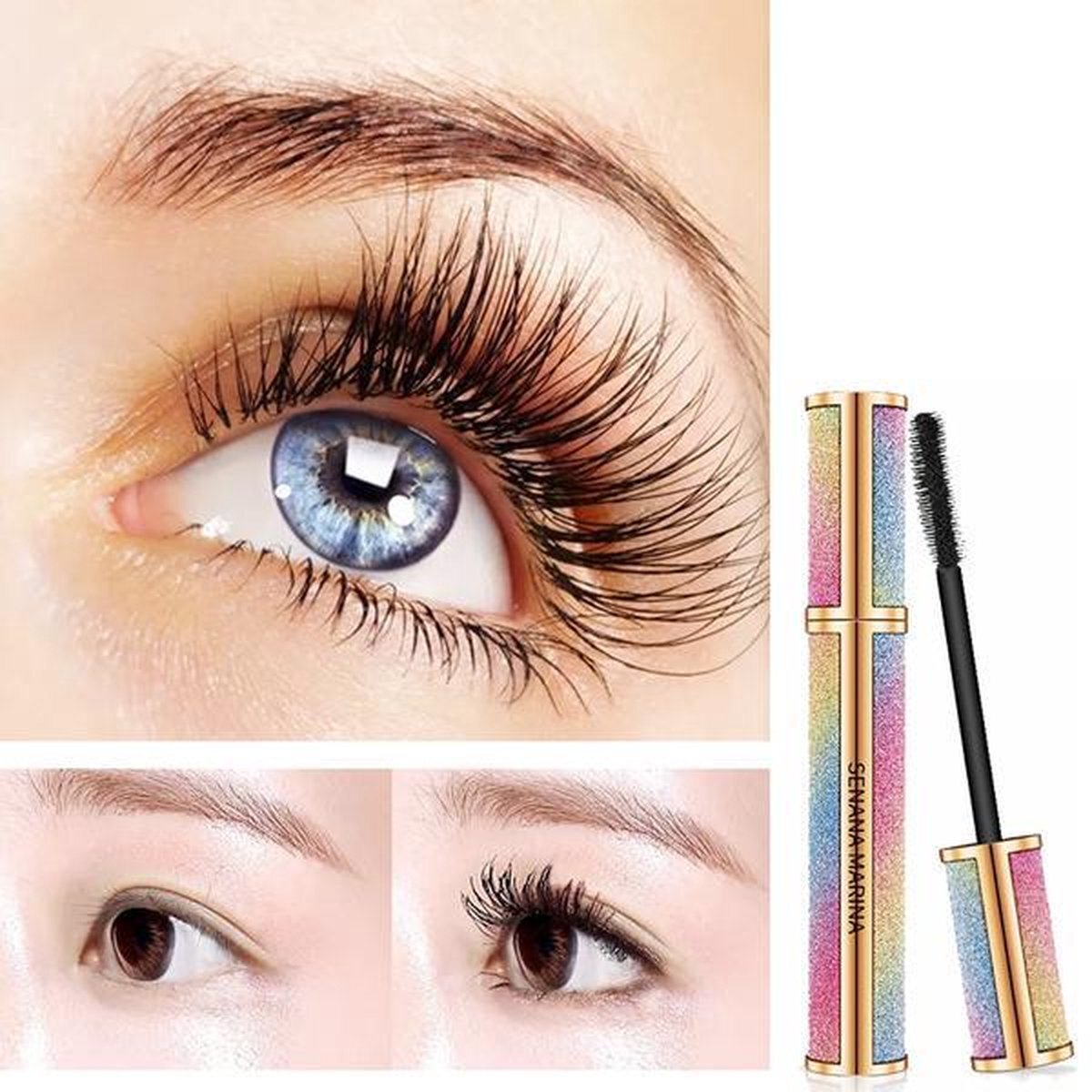 Senana 4D Silk Fiber Lashes Thick Lengthening Mascara Long Black Lash Eyelash Extension Eye Lashes Brush Makeup Eye Cosmetics