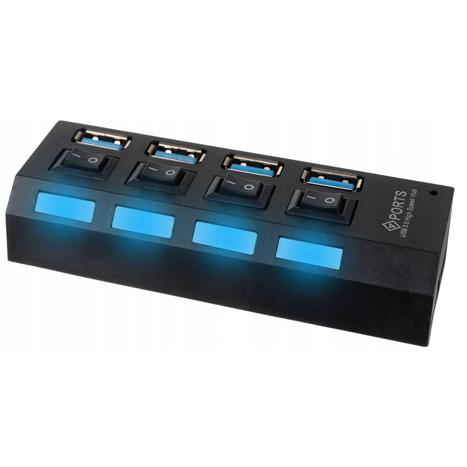 BES LED USB Hub - High Speed 4 Ports 3.0 - Multi Oplaadadapter - Aan/Uit Knop - LED Verlichting - Zwart