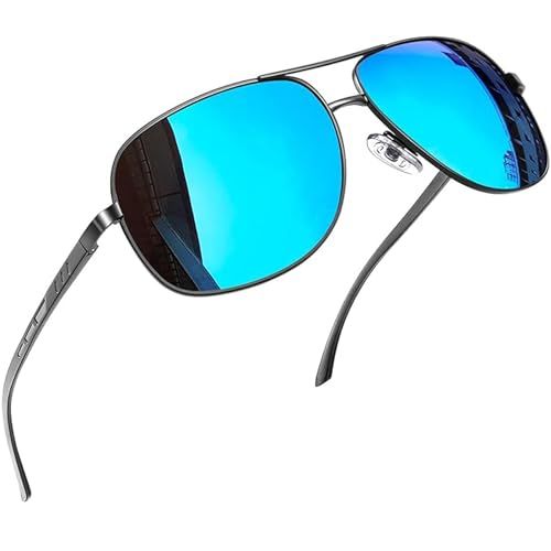 Joopin Zonnebril Heren Dames Gepolariseerde Vintage Klassiek Vierkant Piloot Brillen UV400 Bescherming Zonnebrillen voor Mannen en Vrouwen (Grijs Montuur Blauwe Spiegel)