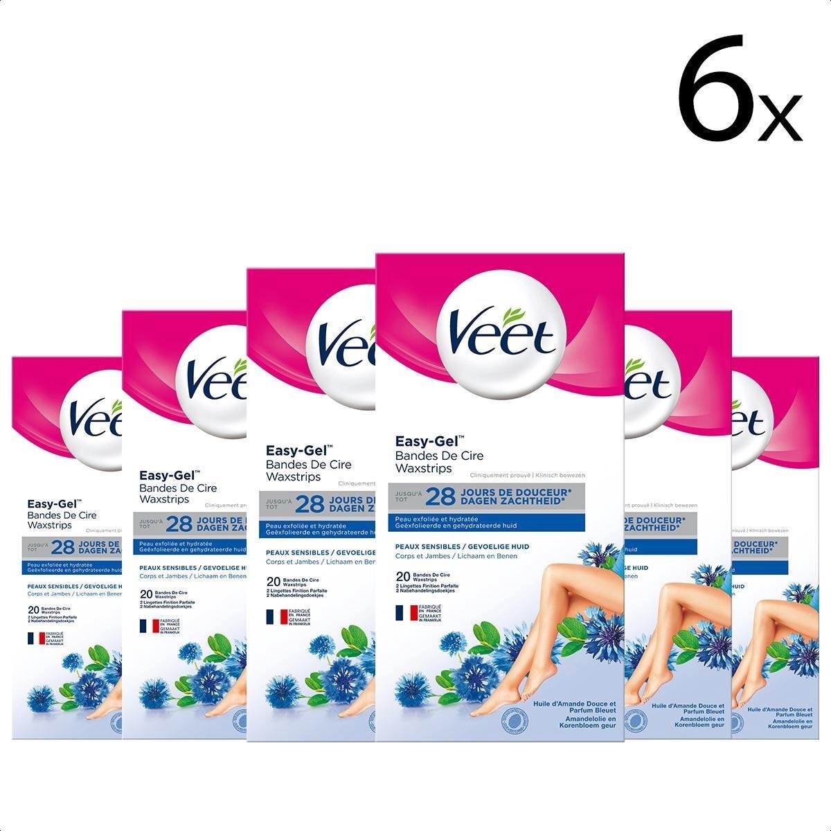 Veet Ontharingsstrips - Benen & Lichaam - Gevoelige Huid - Easy-Gelwax - 20 stuks x6