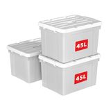 Cetomo 45L x 3 opbergdozen, draag plastic opbergdoos met deksels, organiserende container met handvat en veilige vergrendelende gespen, stapelbaar, nestbaar, draagtas voor thuiskantoor kleding, 45L