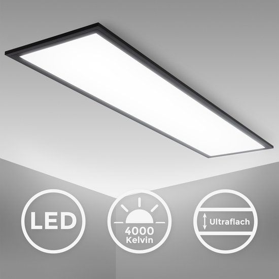 B.K.Licht LED Paneel Plafondlamp - Zwart - 25x100cm - 22W - 4000K