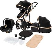 Landau Luxe 3-en-1 - Siège auto - Poussette canne - Nacelle - Pliable - 0-36 Mois - Noir/Or