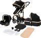 Landau Luxe 3-en-1 - Siège auto - Poussette canne - Nacelle - Pliable - 0-36 Mois - Noir/Or