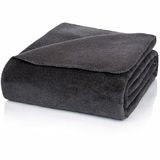 Glart Knuffeldeken uni grijs XL deken 150 x 200 cm bank, zachte en warme wollen deken extra pluizig als bankdeken, effen antraciet