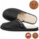 Pantoufles pour hommes, en cuir, doublées de laine de mouton, noires, cousues à la main, taille 40