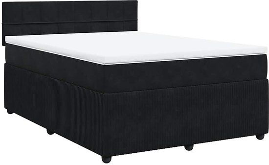 vidaXL Boxspring met matras fluweel zwart 160 x 200 cm