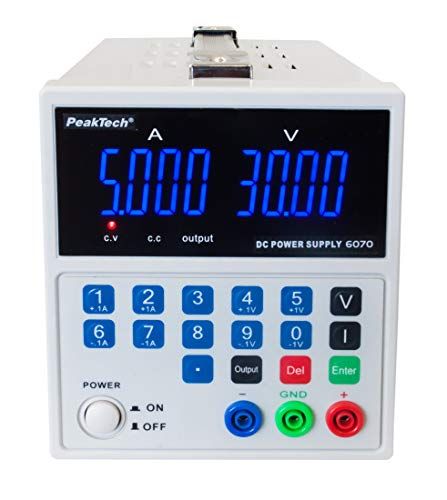 Peaktech 6070 - Digital Laboratory Power Supply, 0-30 V/0, 5A DC, with USB for Remote Control, Overload Protection and Short Circuit, Passive Cooling, 4-Digits LED Display