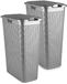 Plasticforte Smalle Wasmand met deksel Rotan - 2x - zilvergrijs - gevlochten kunststof - 48 liter - 27 x 46 x 60 cm