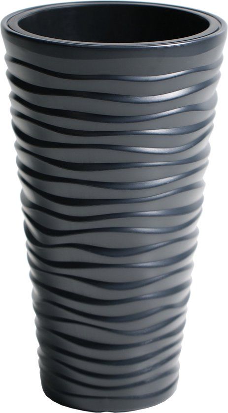 Prosperplast Sand Bloempot - Antraciet - D30 x H52 cm - Kunststof - Met Binnenpot - Buiten