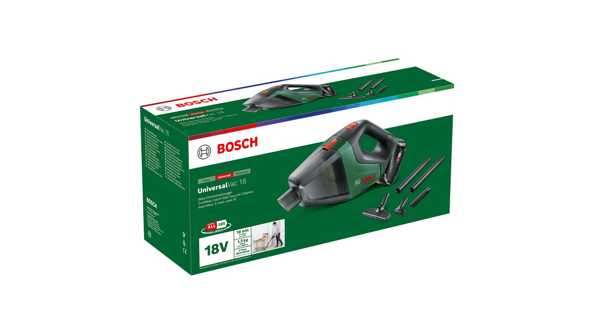 Bosch UniversalVac 18 - 2-in-1 Stick Vacuum - Bagless - Black/Green - 18V - 2.5 Ah