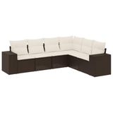 vidaXL 6-delige Loungeset met kussens poly rattan bruin