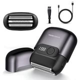 BarberBoss Compact scheerapparaat voor heren, elektrisch scheerapparaat, elektrisch scheerapparaat voor mannen, drijvende roestvrijstalen messen, magnetische meskop, slim LED-display, QR-2753
