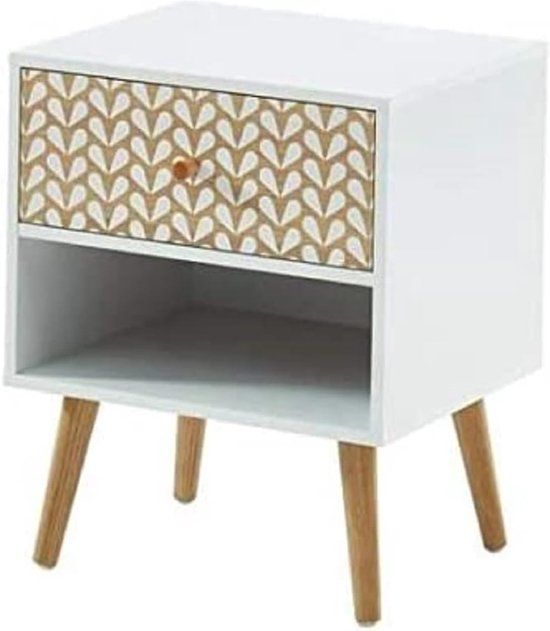 Nachtkastje BAÏTA - Wit en eiken - L40cm