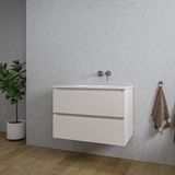 Saniclass Chaci Badkamermeubelset - 80x46x55cm - keramische wastafel wit - 1 wasbak - zonder kraangat - 2 lades - mat cotton (beige)