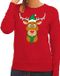Bellatio Decorations Shoppartners Bv Foute kersttrui - sweater - Rudolf het rendier met groene kerstmuts - rood - voor dames - L
