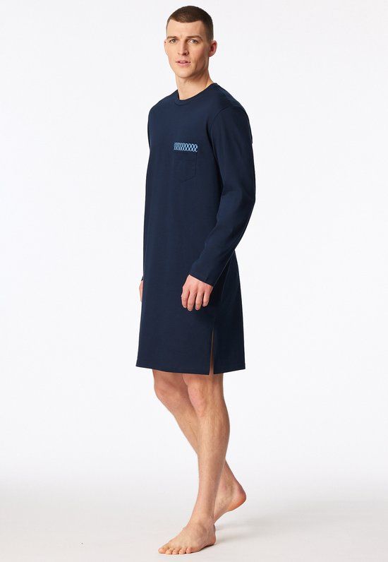 Schiesser Nachthemd Comfort Lange Mouw Blauw Katoen Heren Maat 64