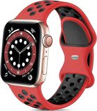 Strap-it bandje geschikt voor Apple Watch sport bandje - rood/zwart - Maat: 42 - 44 - 45 - 49mm