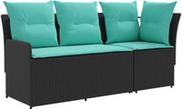 vidaXL Tuinstoel met Armleuning en Hoekbank PE Riet Zwart en turquoise