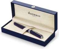 Waterman Exception vulpen | slank blauw met verzilverde clip | fijne punt met blauwe inktpatroon | geschenkverpakking
