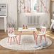 Table Enfant 3-8 Ans Avec 2 Chaises, Ensemble Mobilier Rose En Mdf Et Pin, Décor Animaux Pour Salle De Jeux