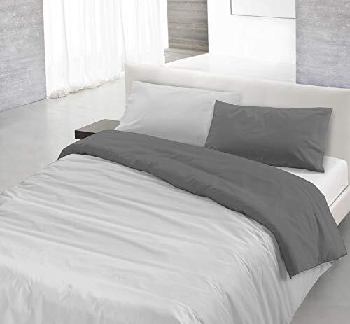 Italian Bed Linen Natuurlijke kleur Dekbedovertrek Set met Doubleface Effen Kleur Tas Sheet en Kussensloop, 100% Katoen, Lichtgrijs/Rook, enkel